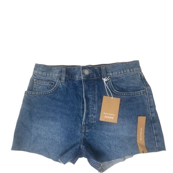 New Reformation Charlie High Rise Jean Shorts Size 26 In Iskar Wash Blue Cut Off - Picture 8 of 13